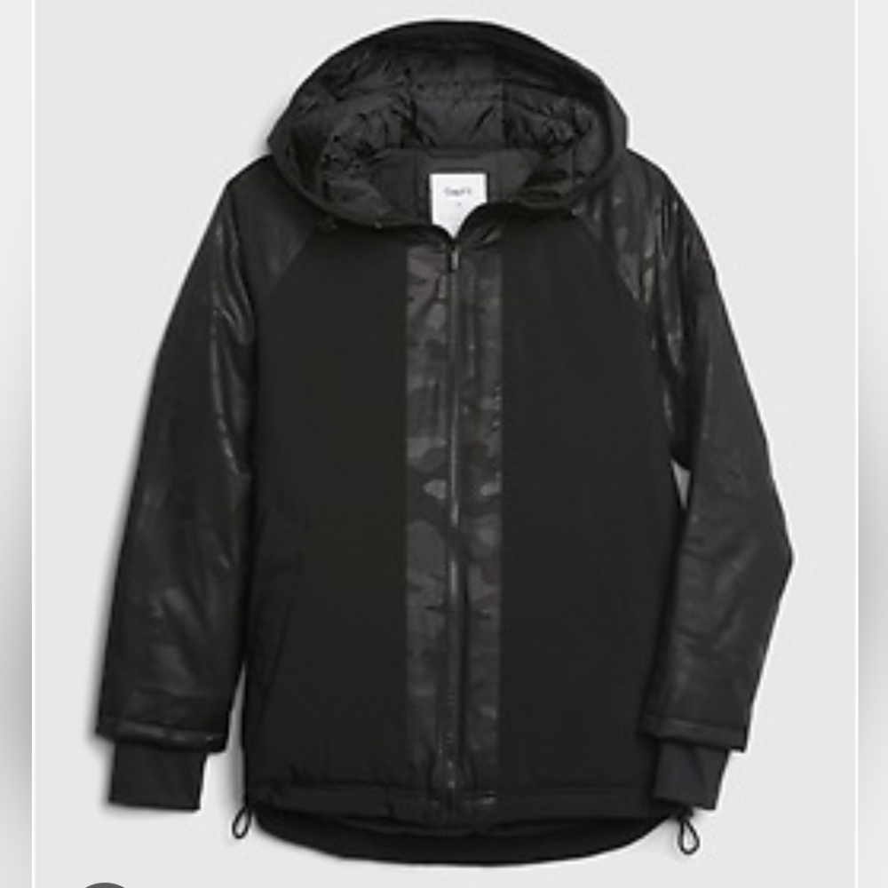 GAP, GapFit Upcycled Puffer Jacket, True black, Size Medium
